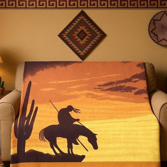 End Of the Trail 50x60 Large Fleece Throw Blanket Indian Native American Western Aztec Home Decor
