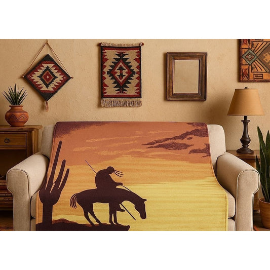 End Of the Trail 50x60 Large Fleece Throw Blanket Indian Native American Western Aztec Home Decor
