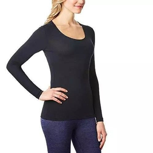 32 Degrees Heat 2 Pack Women Lightweight Long Sleeve Base Layer Shirt Black Top