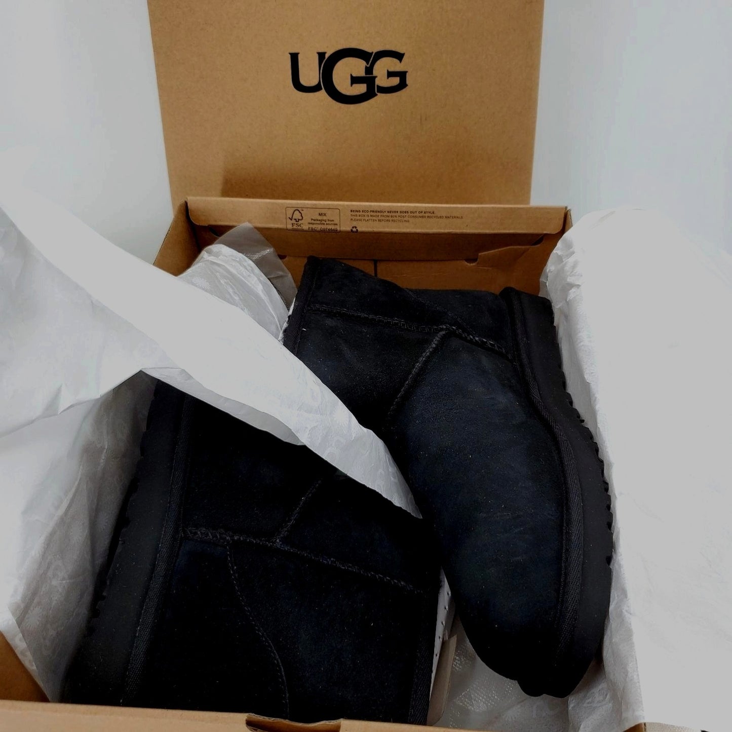 UGG Boots Woman Classic Mini II Genuine Fur Suede Sheepskin Luxury Black Shoes