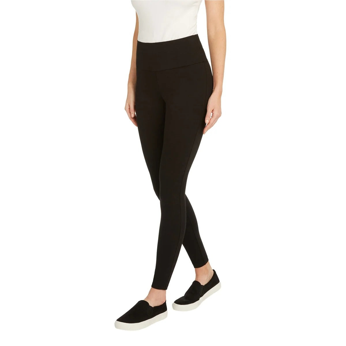 Max & Mia Womens High Waist Legging Stretch Pants No-show French Terry Black