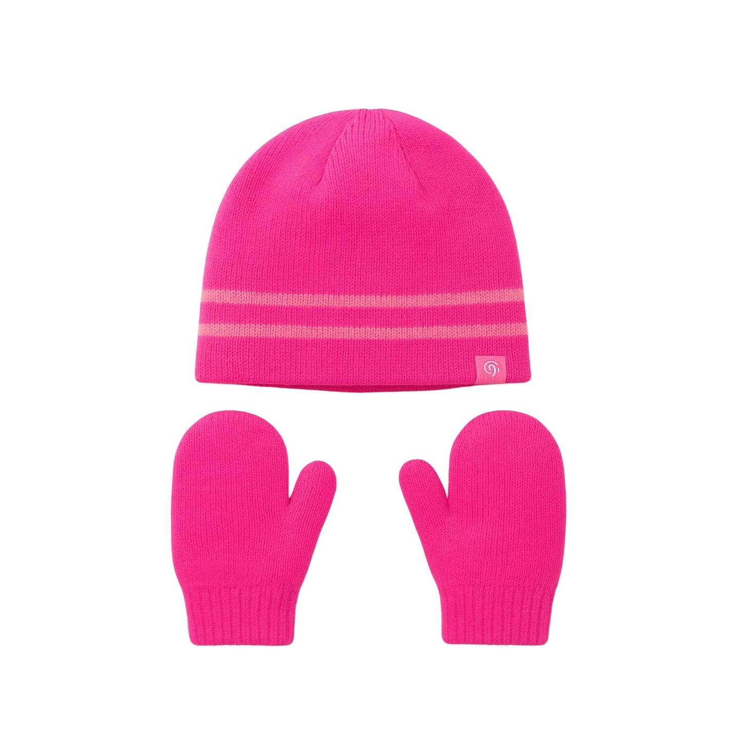 Champion Kids Matching Set Girls Beanie Mittens Knit Pink Outdoor Winter Snow