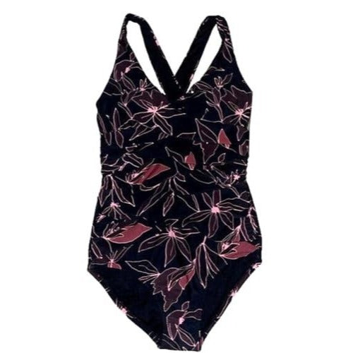 Eddie Bauer Swimwear Ruched Shaping Bathing Suit UV UPF50 One Piece Swimsuit Cross Back