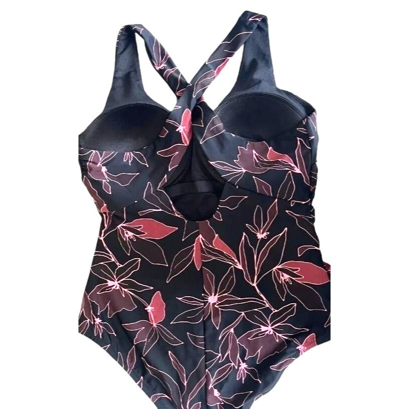 Eddie Bauer Swimwear Ruched Shaping Bathing Suit UV UPF50 One Piece Swimsuit Cross Back