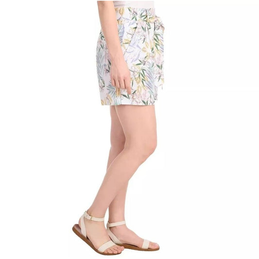 Dalia Belt Tie Linen Blend Elastic High Waist Shorts Breathable Tropical Palm