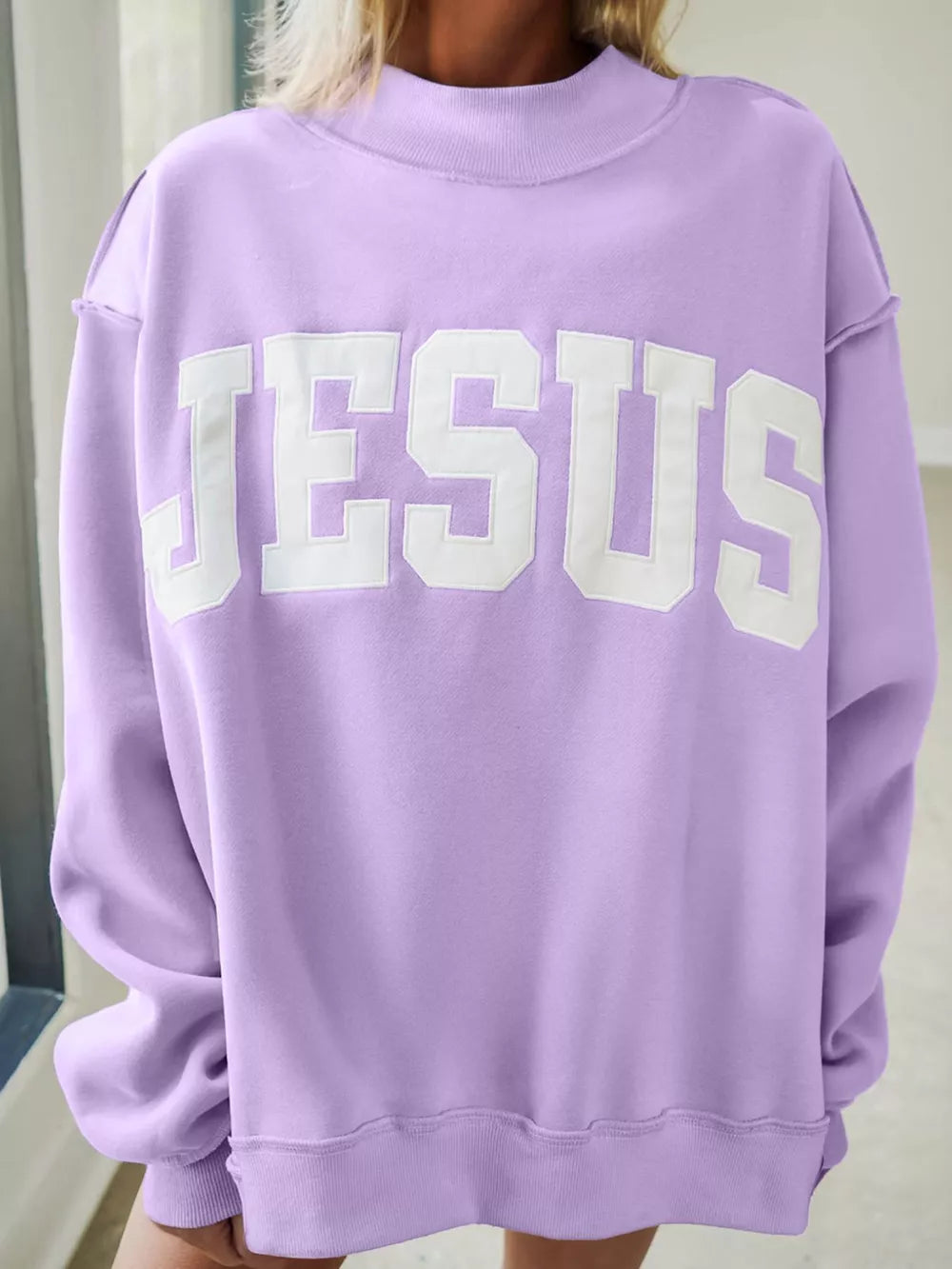 Jesus Boxy Religious Sweatshirt Oversized Christian Oversized Pullover Mock Neck Exposed Seam Baggy Faith Top