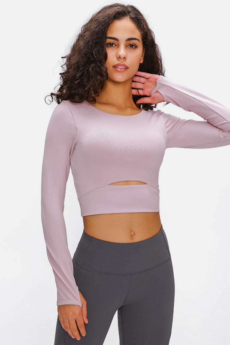 Long Sleeve Athletic Cut-out Yoga Activewear Crop Top (4 colors available)