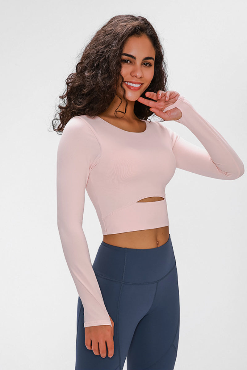Long Sleeve Athletic Cut-out Yoga Activewear Crop Top (4 colors available)