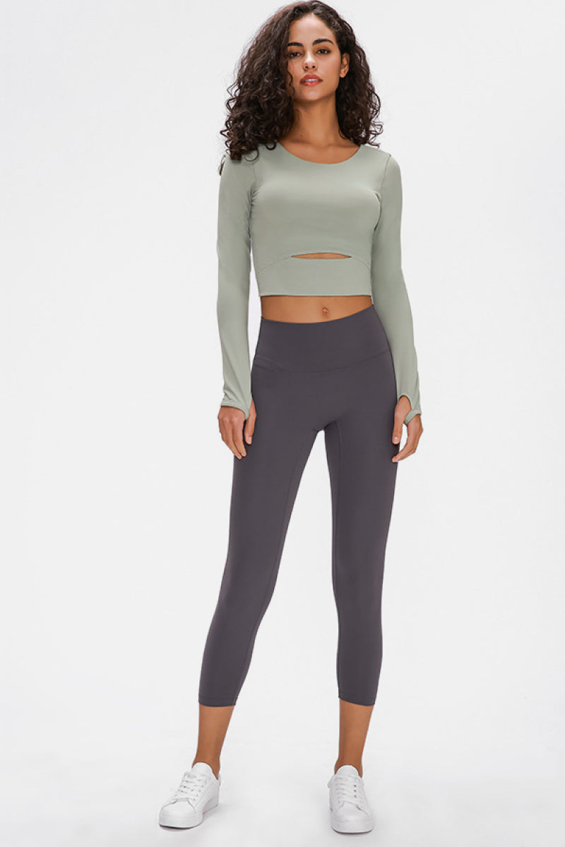 Long Sleeve Athletic Cut-out Yoga Activewear Crop Top (4 colors available)