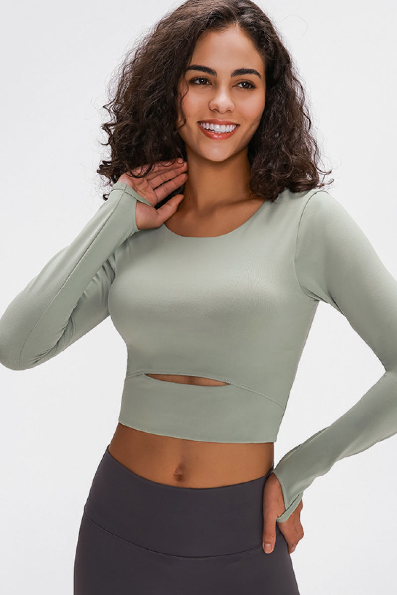 Long Sleeve Athletic Cut-out Yoga Activewear Crop Top (4 colors available)