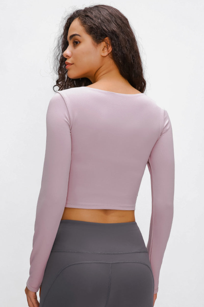 Long Sleeve Athletic Cut-out Yoga Activewear Crop Top (4 colors available)