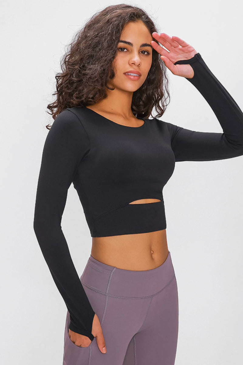 Long Sleeve Athletic Cut-out Yoga Activewear Crop Top (4 colors available)
