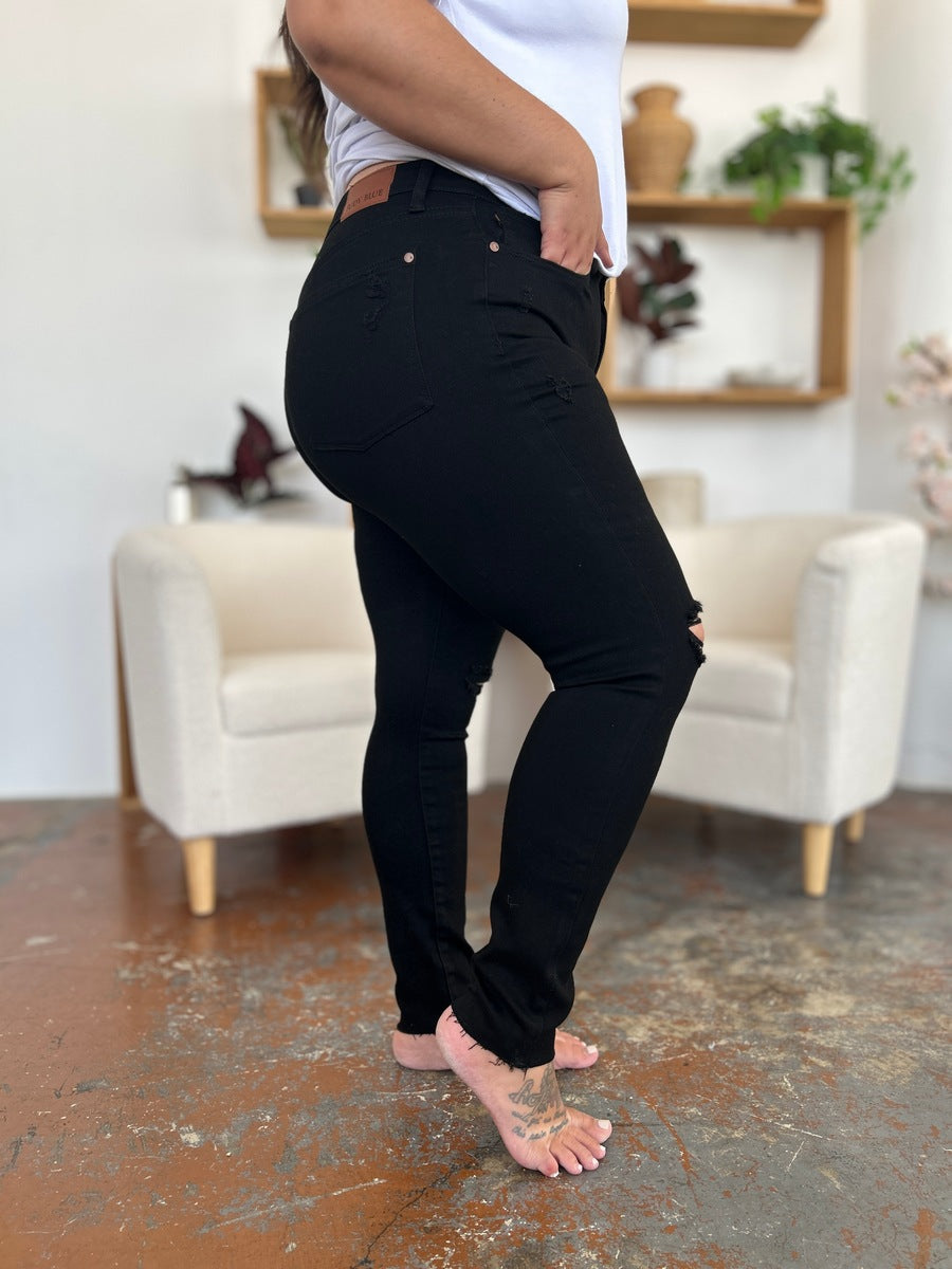 Distressed Tummy Control High-Rise Stretch Skinny Slim Denim Jean Pant Judy Blue