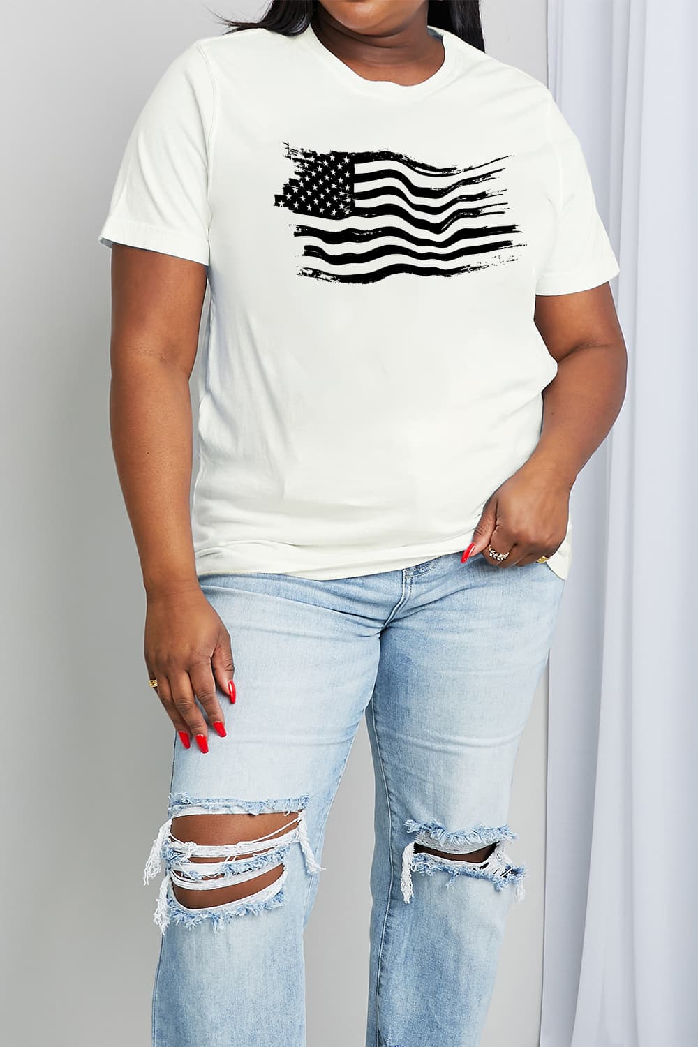 US American Flag Graphic 100% Cotton Short-sleeve Tee Shirt