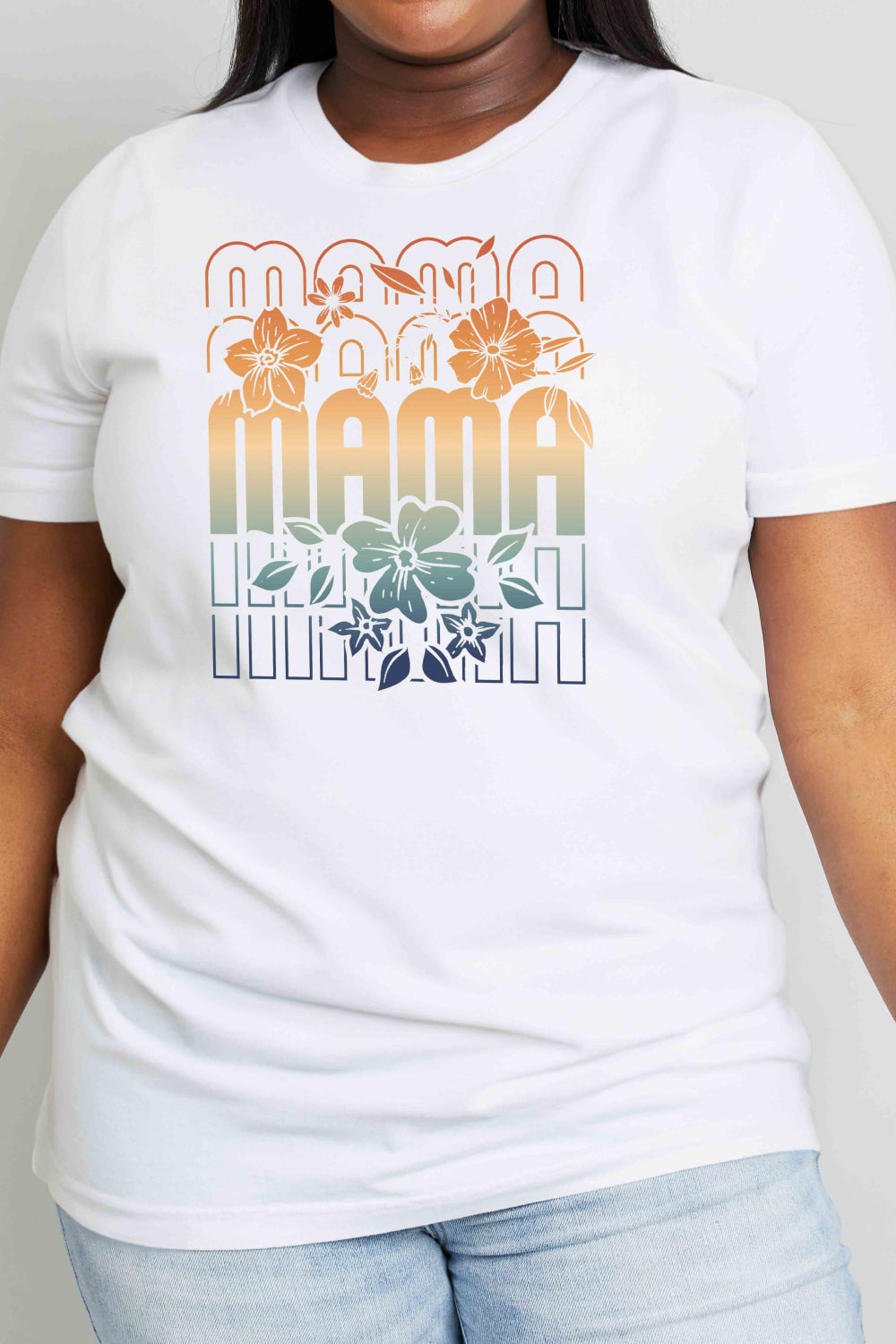 Floral MAMA Colorful Tropical Graphic 100% Cotton Short-sleeve Tee Shirt (Plus Size Available)