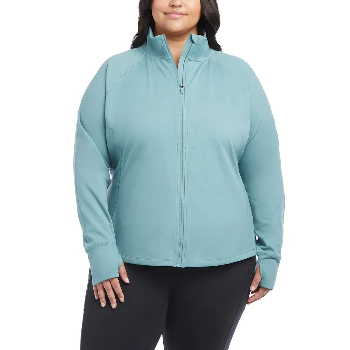 Jockey Women's Yoga Jacket Tulip Hem Athletic Running Pockets Activewear Thumb Hole Blue