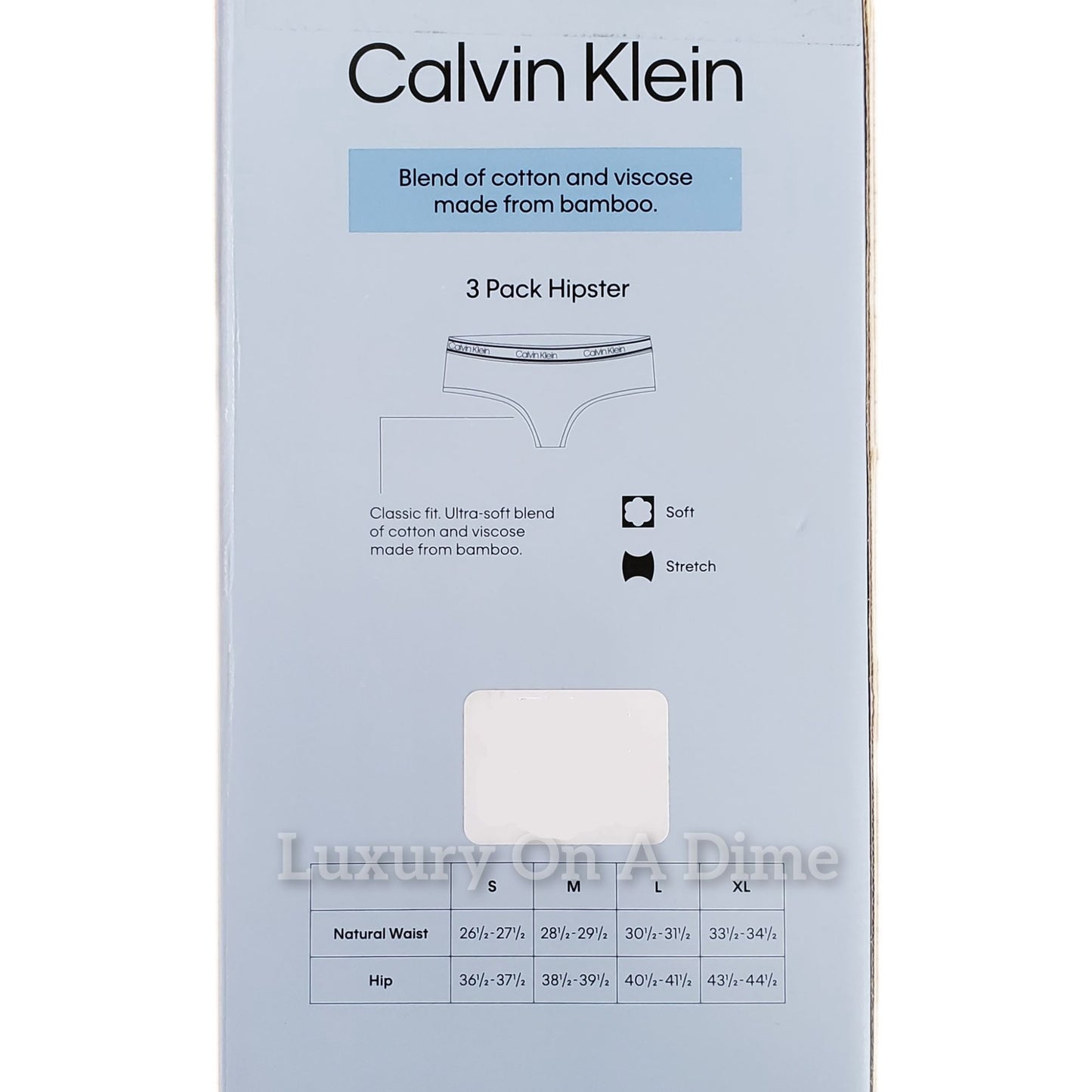 Calvin Klein Hipster 3-pack Underwear Cotton Bamboo Stretch Tagless Mid-Rise Full Coverage Panties