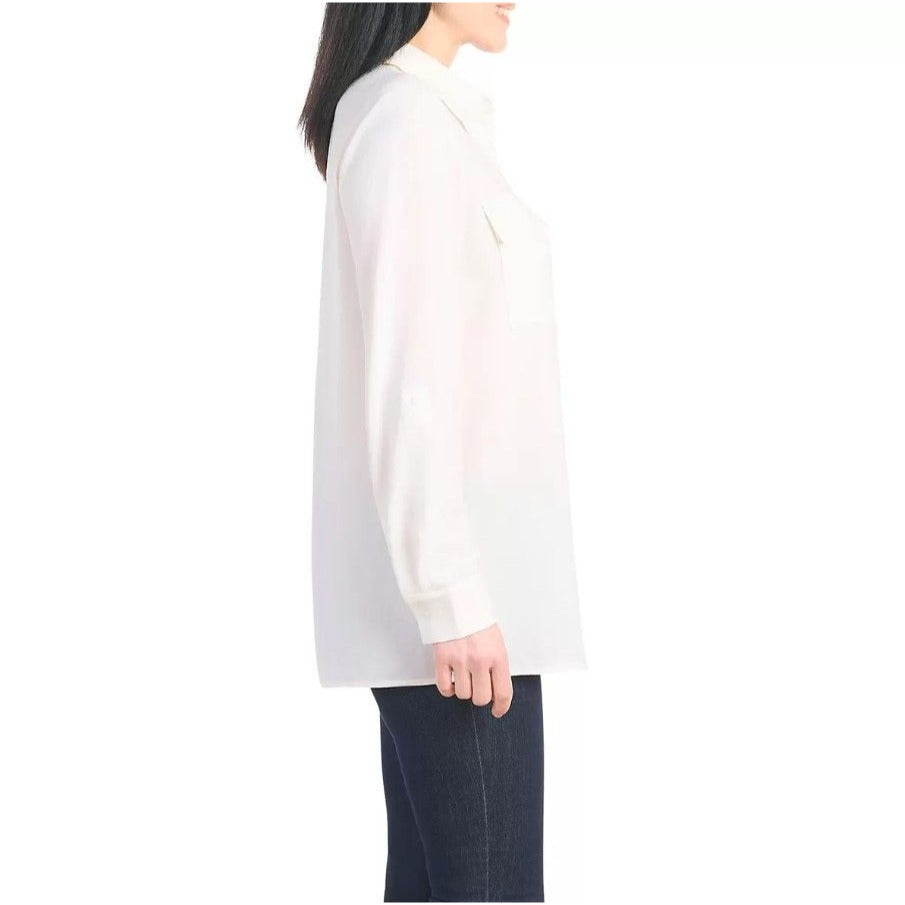 Hilary Radley Woman's Button-up Shirt Pocket Top Roll Tab Long Sleeve Shacket