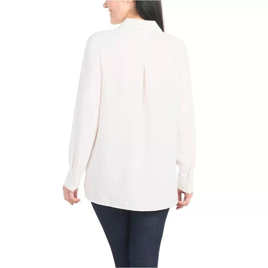 Hilary Radley Woman's Button-up Shirt Pocket Top Roll Tab Long Sleeve Shacket