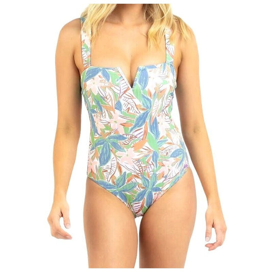Roxy Love the Coco Sprusetone Notch One-Piece Swimsuit Floral Retro Swimwear