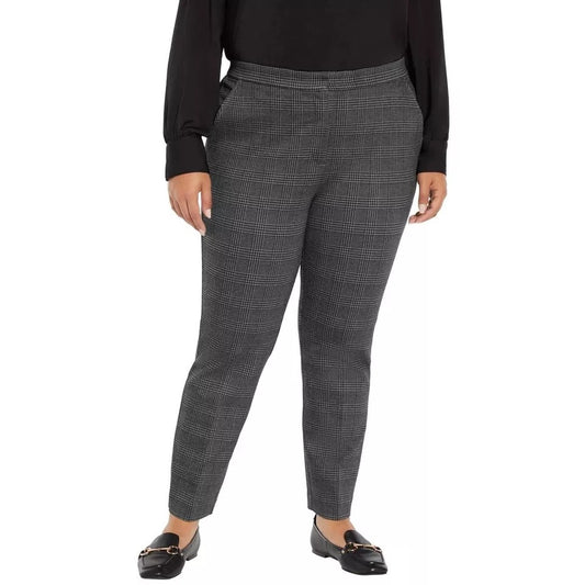 Banana Republic Womens Dress Pants Charcoal Plaid Flat Front Stretch Slacks