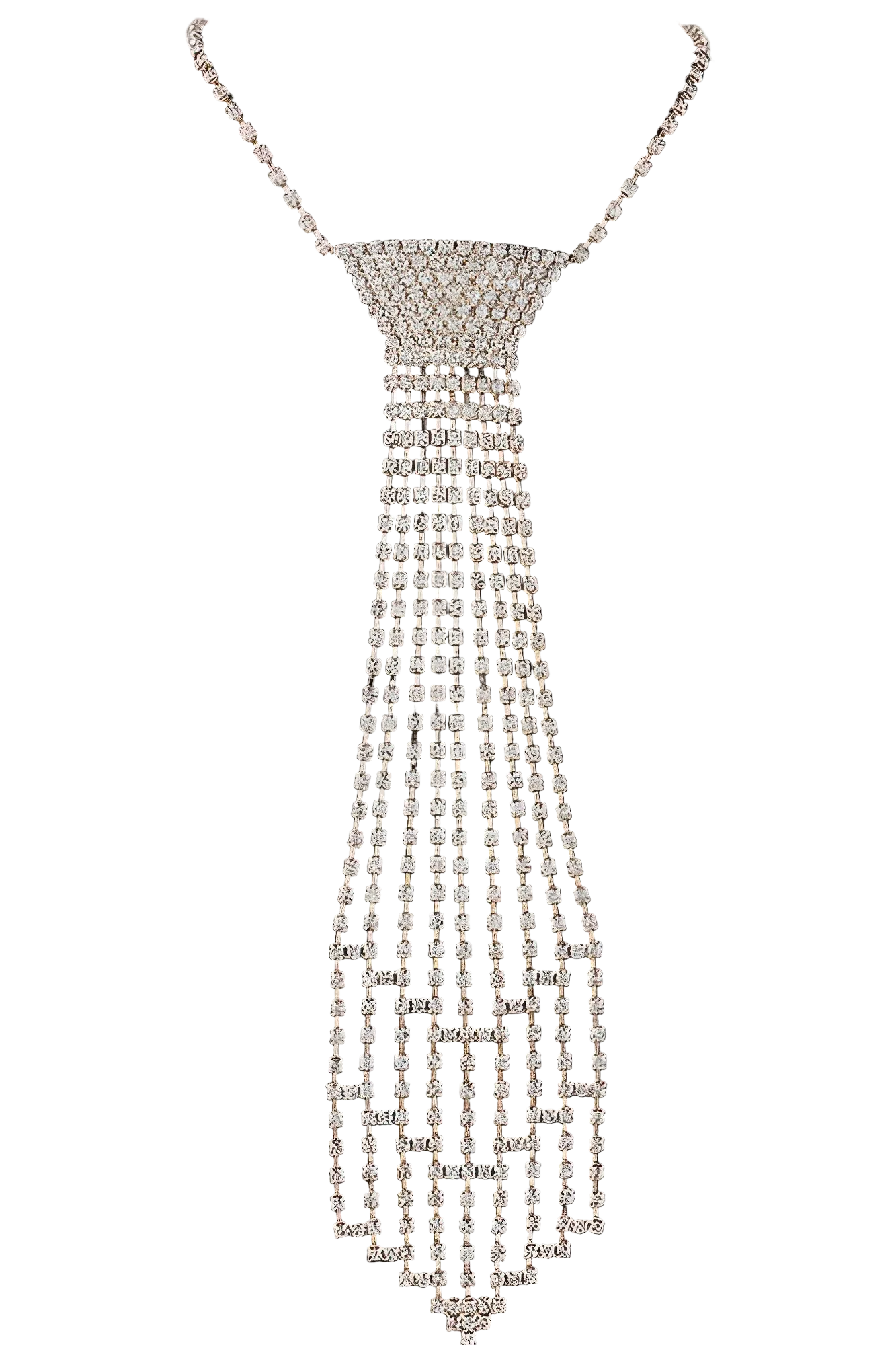 Cubic Zirconia Rhinestone Necktie Cascading Waterfall Statement Necklace