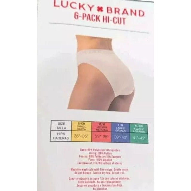 Lucky Brand Cotton Lined High-cut Underwear 6-Pack box Panties Multi-color Soft Stretch Tagless Lace