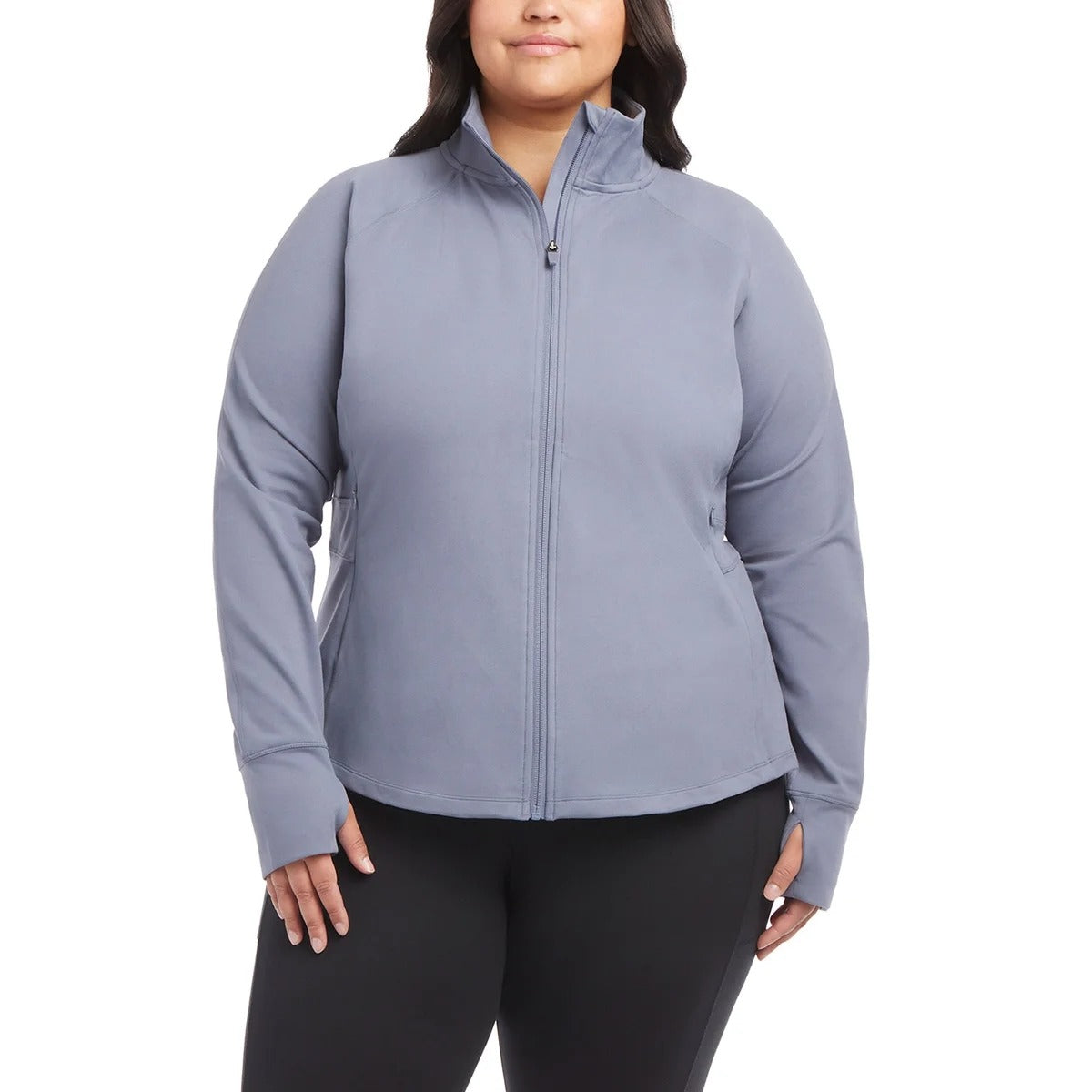 Jockey Women's Yoga Jacket Tulip Hem Athletic Running Pockets Activewear Thumb Hole Gray Fog