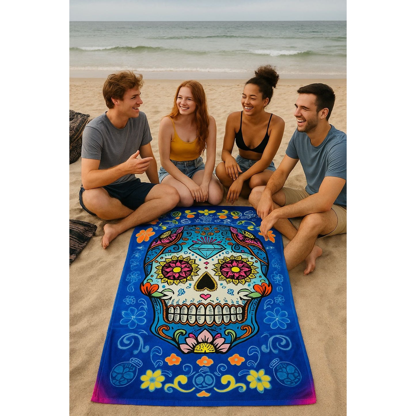 Sugar Skull Beach Towel 30 x 60 Day of the Dead Novelty Beach Bath Pool Home