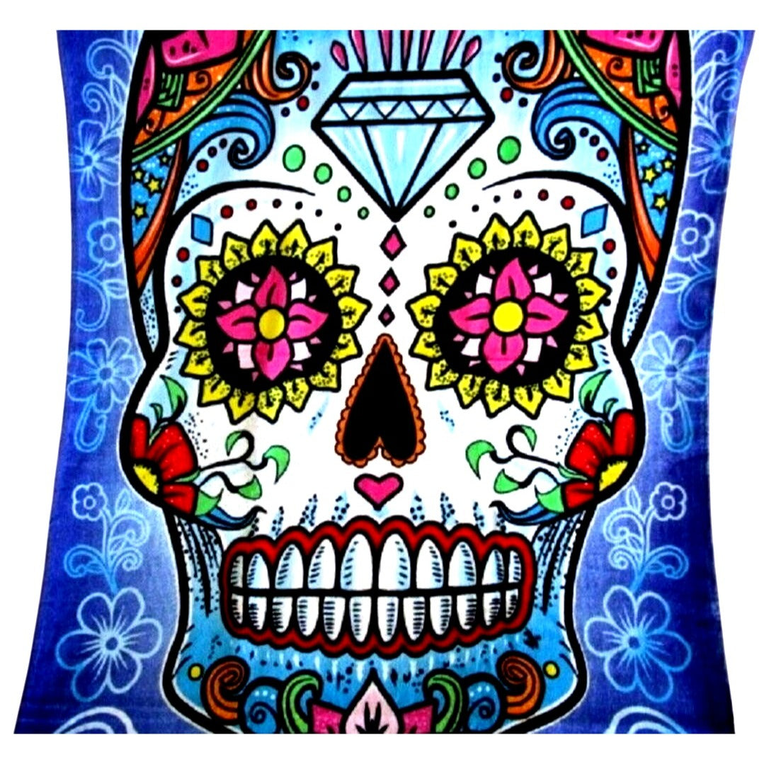 Sugar Skull Beach Towel 30 x 60 Day of the Dead Novelty Beach Bath Pool Home