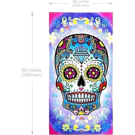 Sugar Skull Beach Towel 30 x 60 Day of the Dead Novelty Beach Bath Pool Home