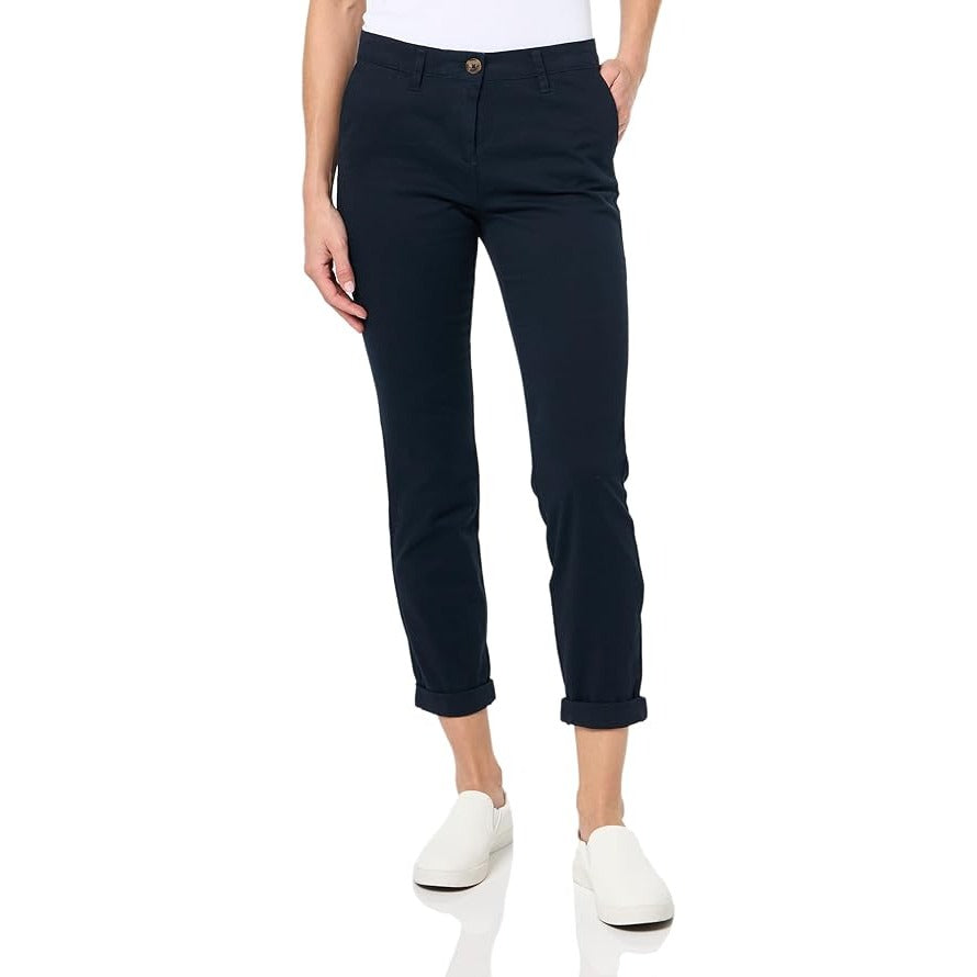 Nautica Jeans Chino Pants Women's Stretch Roll Down Cuff Ankle Flat Front Navy Blue