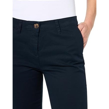 Nautica Jeans Chino Pants Women's Stretch Roll Down Cuff Ankle Flat Front Navy Blue