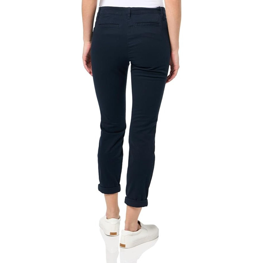 Nautica Jeans Chino Pants Women's Stretch Roll Down Cuff Ankle Flat Front Navy Blue