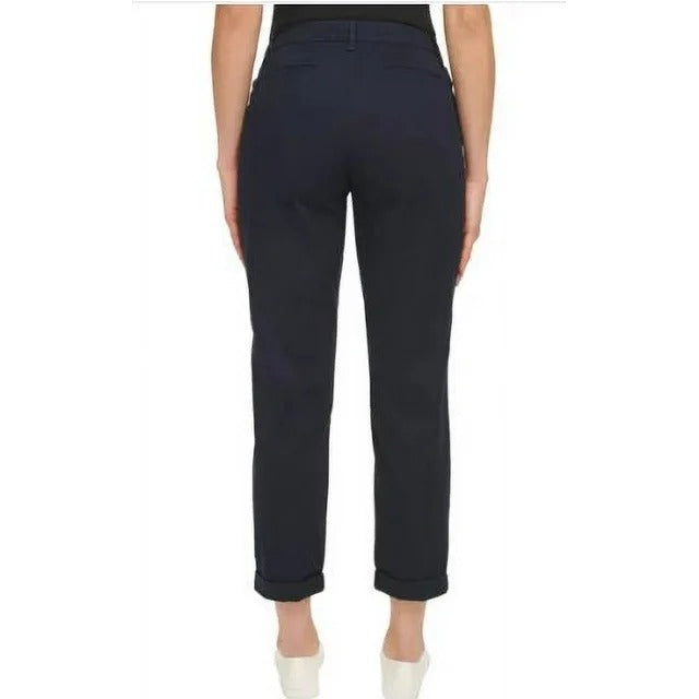 Nautica Jeans Chino Pants Women's Stretch Roll Down Cuff Ankle Flat Front Navy Blue