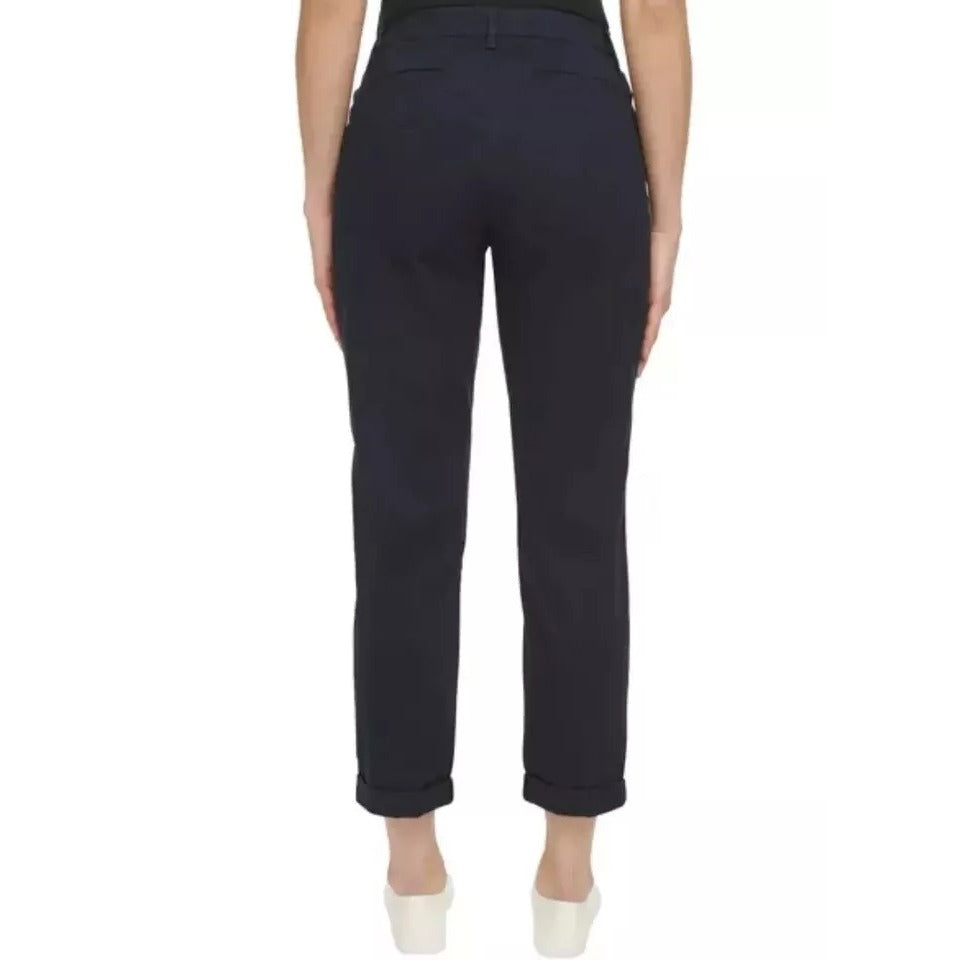 Nautica Jeans Chino Pants Women's Stretch Roll Down Cuff Ankle Flat Front Navy Blue