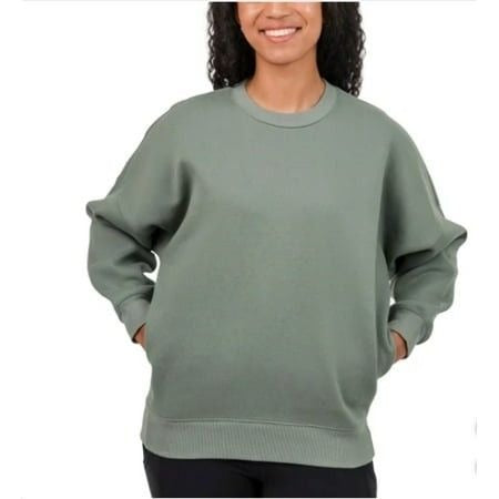TUFF Athletics Women's Sweatshirt Fleece Crewneck Pullover Shirt Pockets Activewear Green