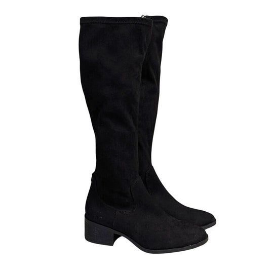 Kenneth Cole Stanford Women Tall Heeled Knee-High Boot Faux Suede Shoes Black