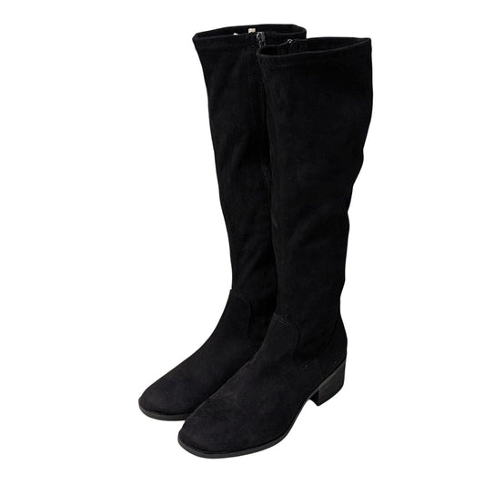 Kenneth Cole Stanford Women Tall Heeled Knee-High Boot Faux Suede Shoes Black