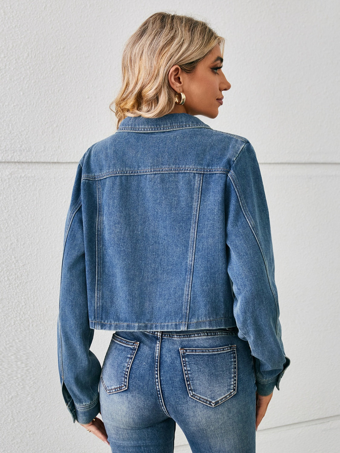 Classic Denim Jacket Blue Jean Long Sleeve Button-up Collar Casual