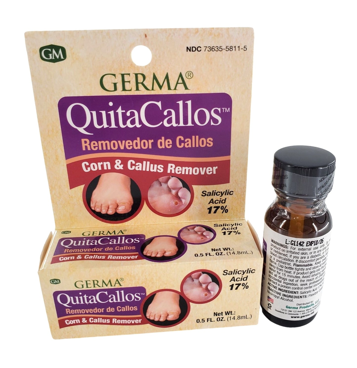 Germa Quita Callos Corn and Callus Remover 0.5oz Bottle with applicator