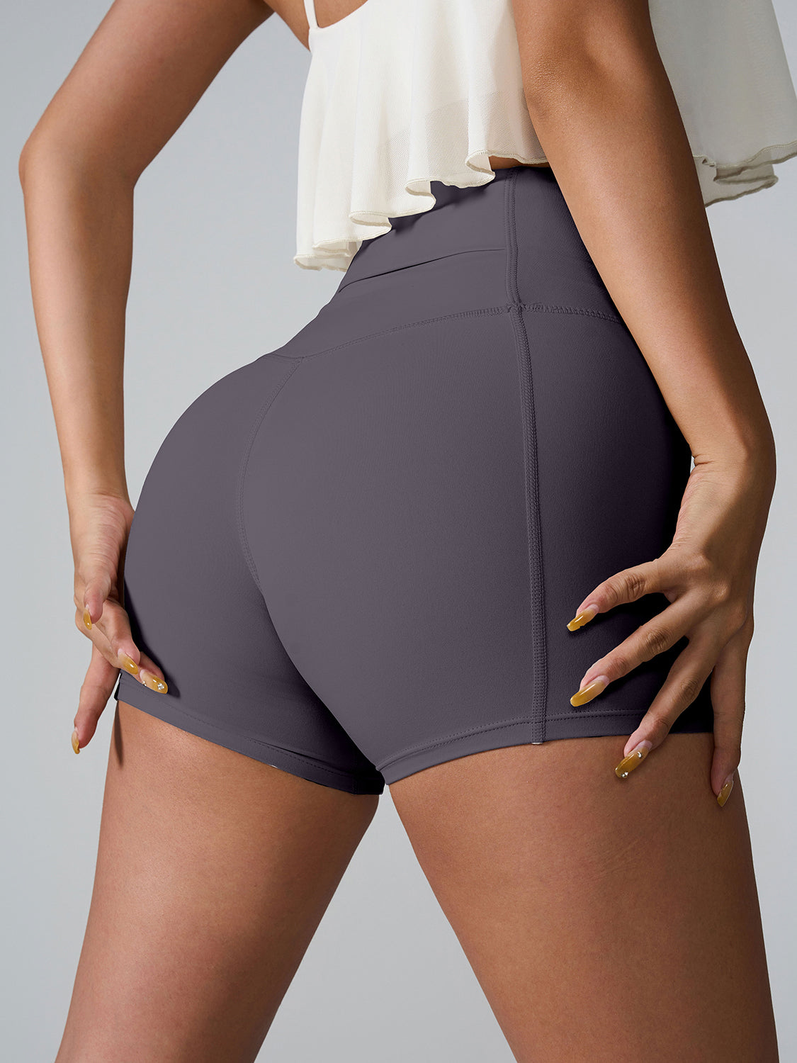 High Rise Athletic Shorts Wide Waistband Back Pocket Yoga Activewear