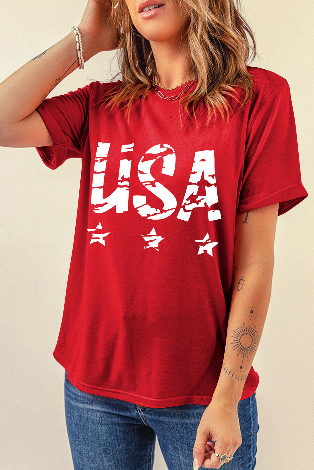 Rustic USA American Flag Graphic Shirt Americana Patriotic Short Sleeve Top