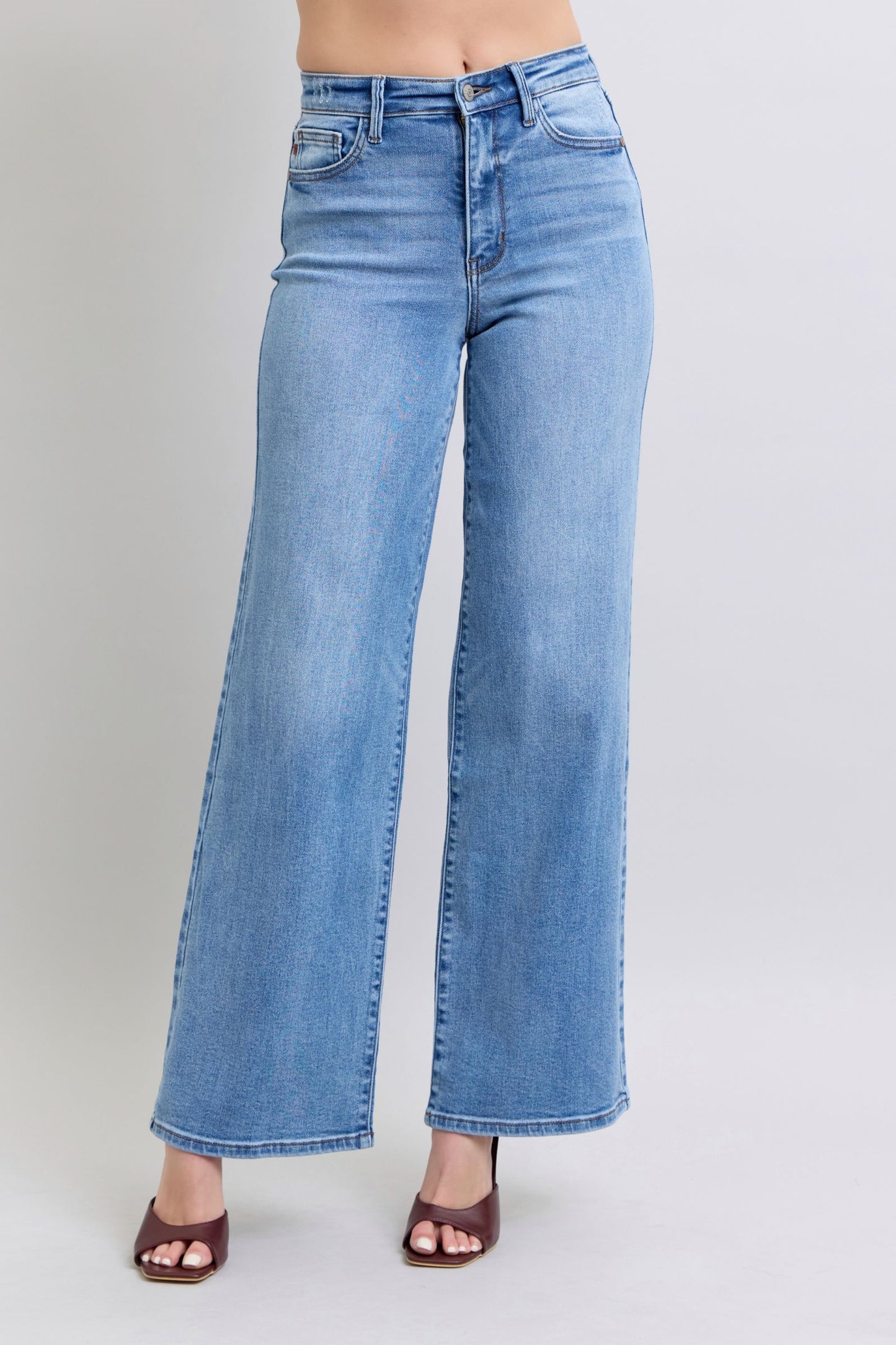 Judy Blue High-Rise Classic Wide Leg Boyfriend Jeans Slim Fit Denim Pants