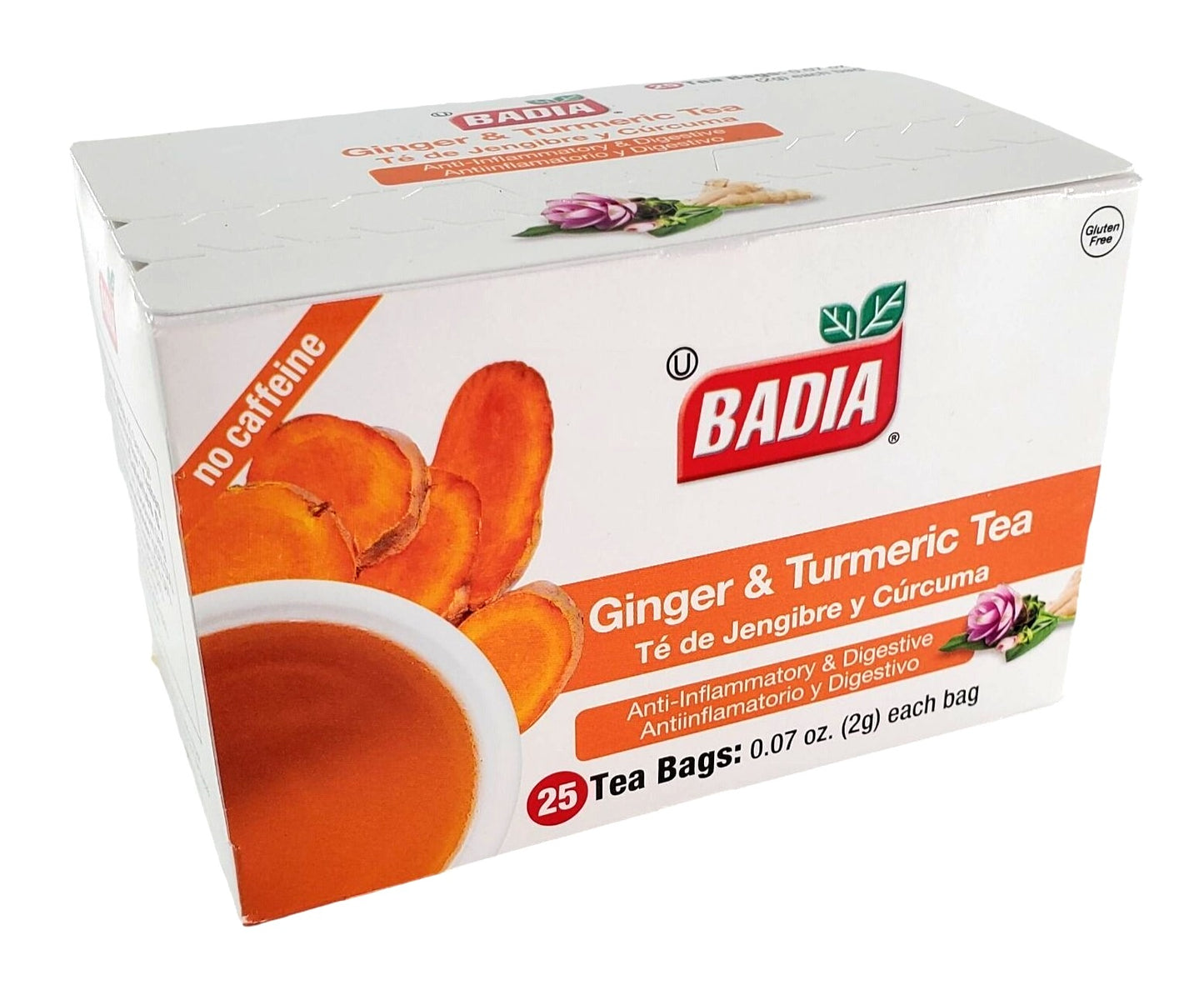 Badia Ginger & Turmeric Tea Bags Anti-inflammatory & digestive Tea 25 bags/box