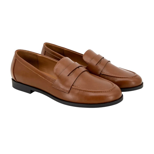 Kensie Penny Loafer Gitty Slip-on Driver Shoes Faux Smooth Leather Cognac