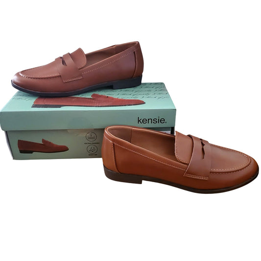 Kensie Penny Loafer Gitty Slip-on Driver Shoes Faux Smooth Leather Cognac