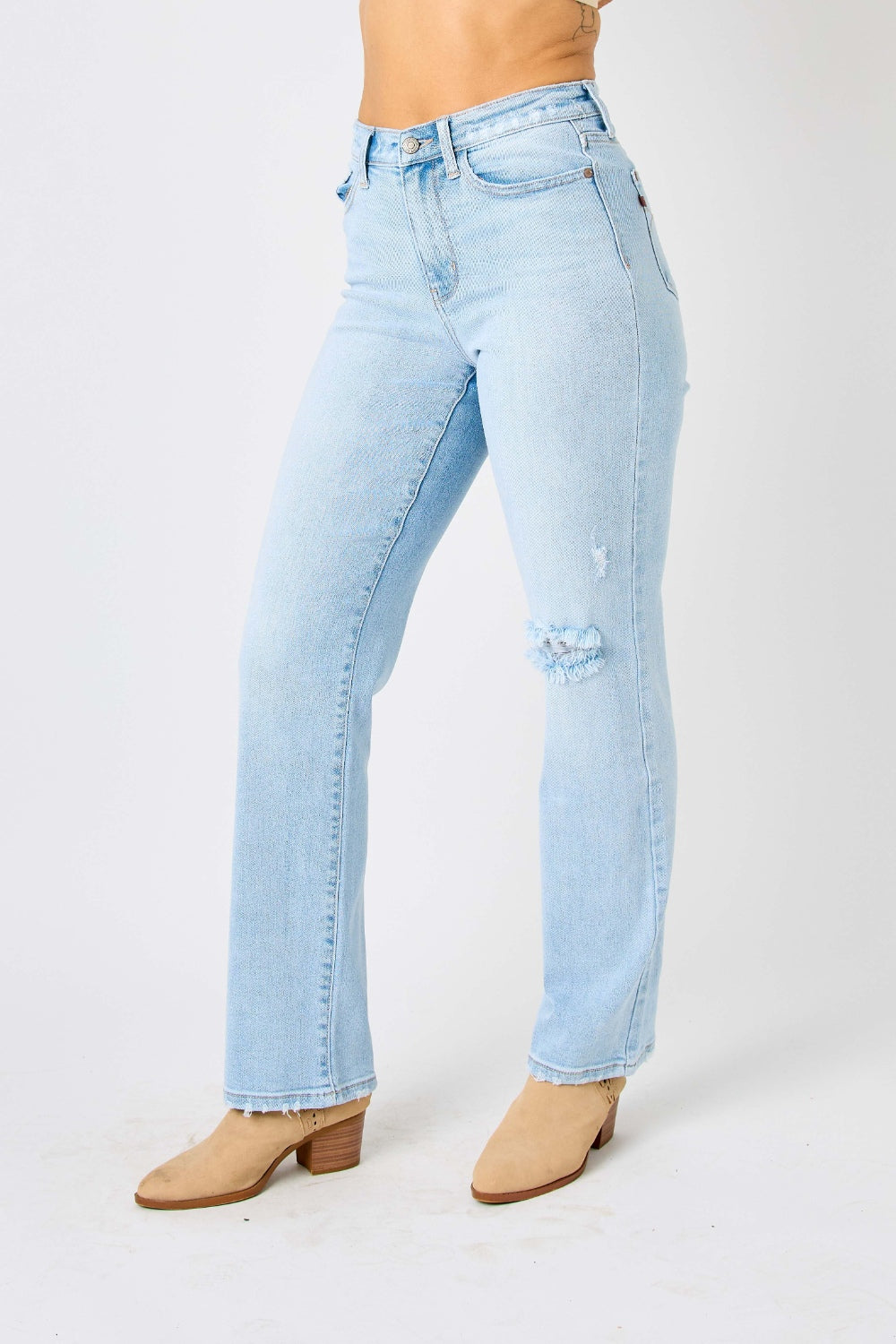 Judy Blue High-Rise Waist Distressed Torn Denim Ripped Straight Leg Jean Pants
