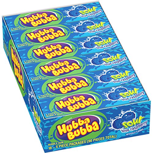 HUBBA BUBBA MAX Bubble Gum, 18- 5 piece packages (90 pieces total) - Outrageous Original, Strawberry Watermelon, Sour Blue Raspberry