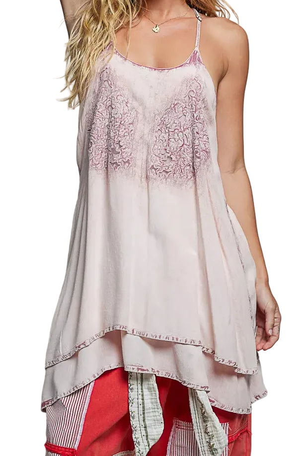 POL Vintage Wash Lace Racer Back Embroidered Sleeveless Layered Slip Mini Dress